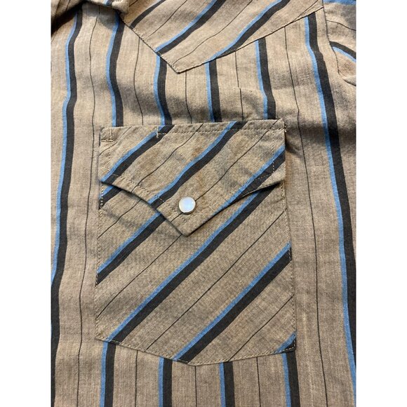 Ely Cattleman Shirt Mens X-Large Beige Stripe Short Sleeve Pearl Snap Western - Picture 6 of 7